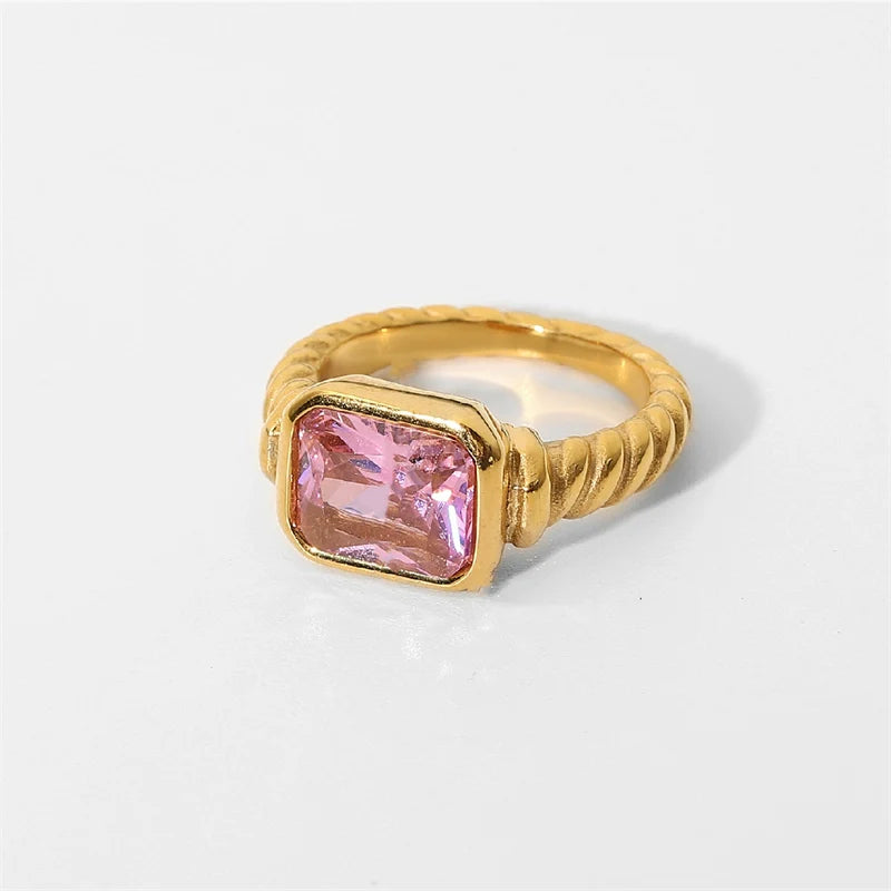 April Statement Gemstone Ring - Rectangular Pink Gemstone US Size 7