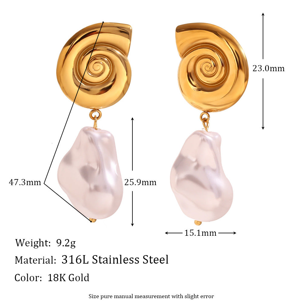 Sama Vintage Gold Drop Earrings - Conch Shell Baroque Pearl Dangle Earrings - Gold [59UDOTEW]