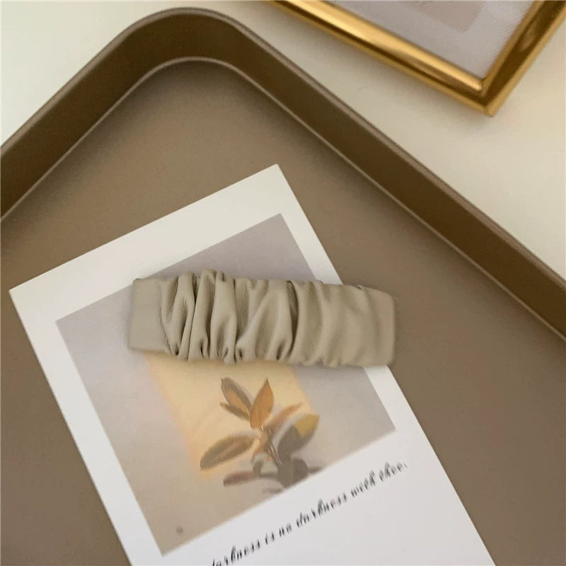 Luci Pleated Faux Leather Hairpin - Beige [L8OP1SLK]