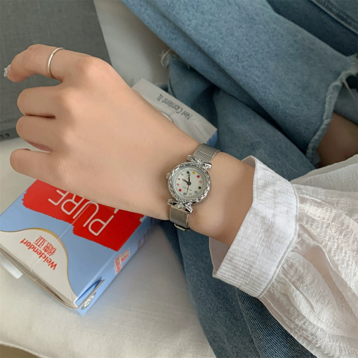 Alyanna Crystal Dainty Watch - Silver Mesh Strap [Z9LNNBT1]
