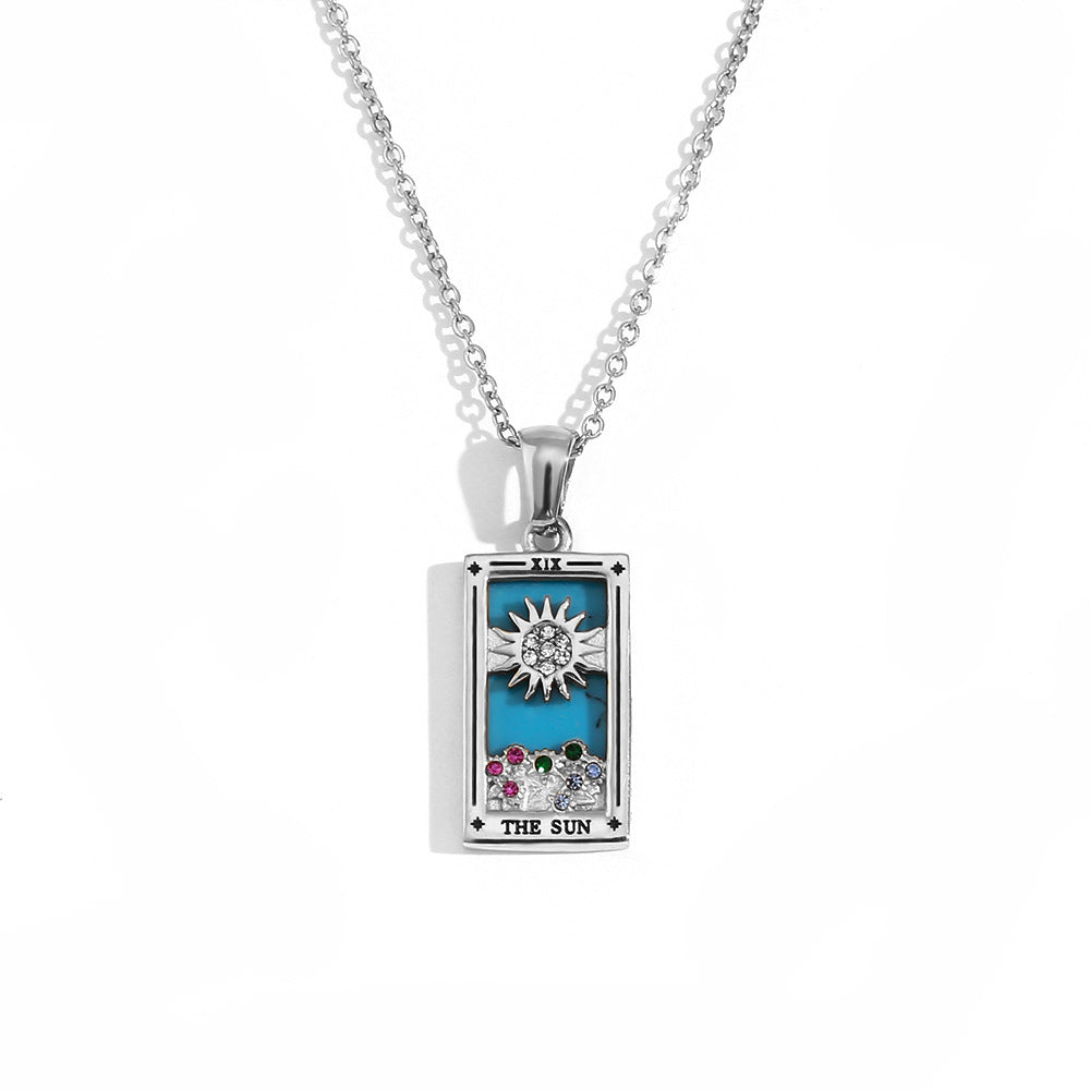 Avalyn Tarot Pendant Necklace - Steel - The Sun [VYHZNDMD]