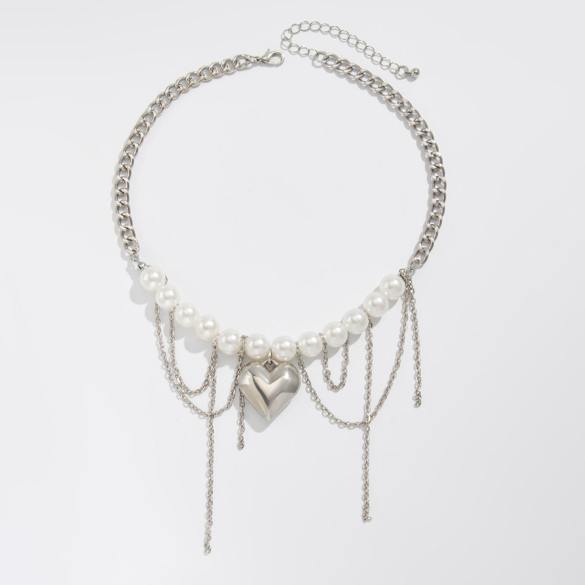 Aiya Irregular Pearl Heart Necklace - Silver 2 [Z80WTXGU]
