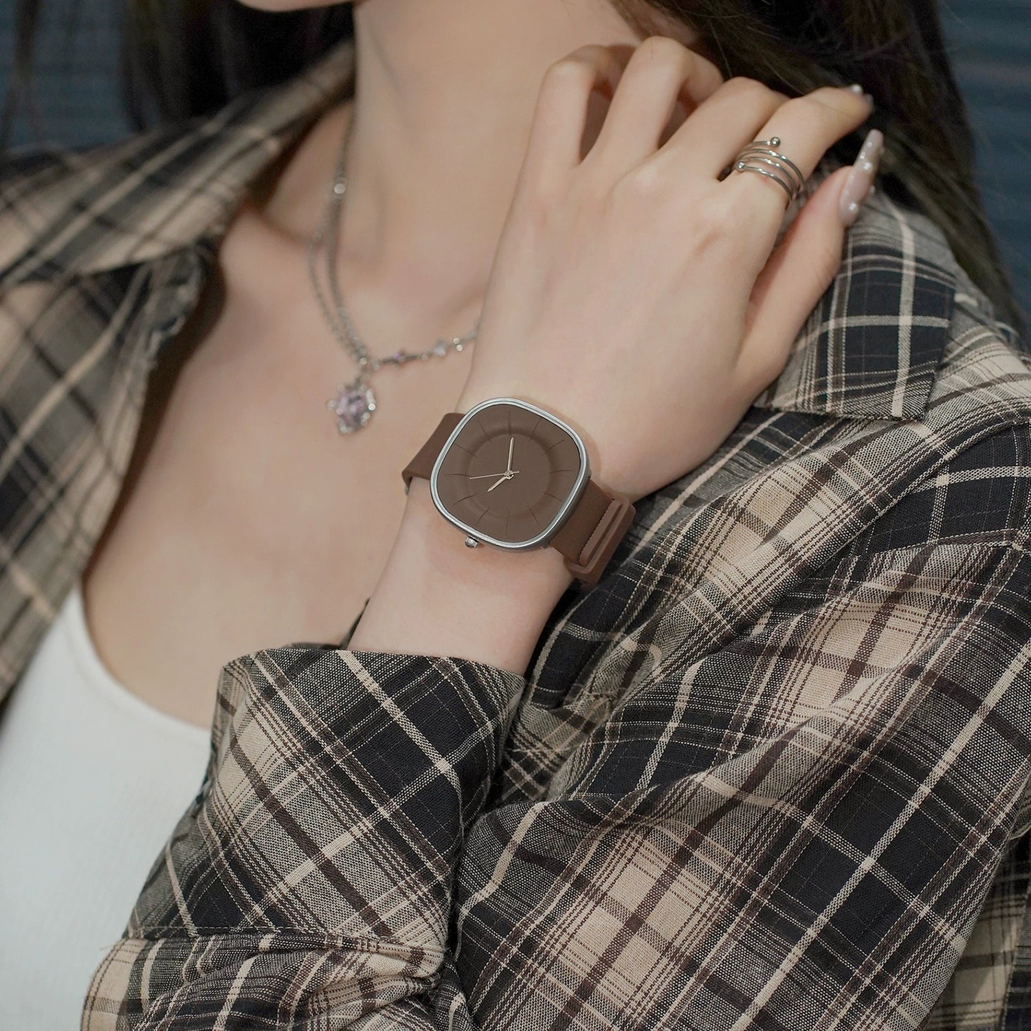 Kenzli Minimalist Square Watch - Coffee Brown [CPEPY2O5]