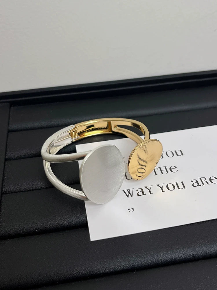 Zuri Sleek Open Cuff Bangle - Two-Tone Gold & Silver Bangle