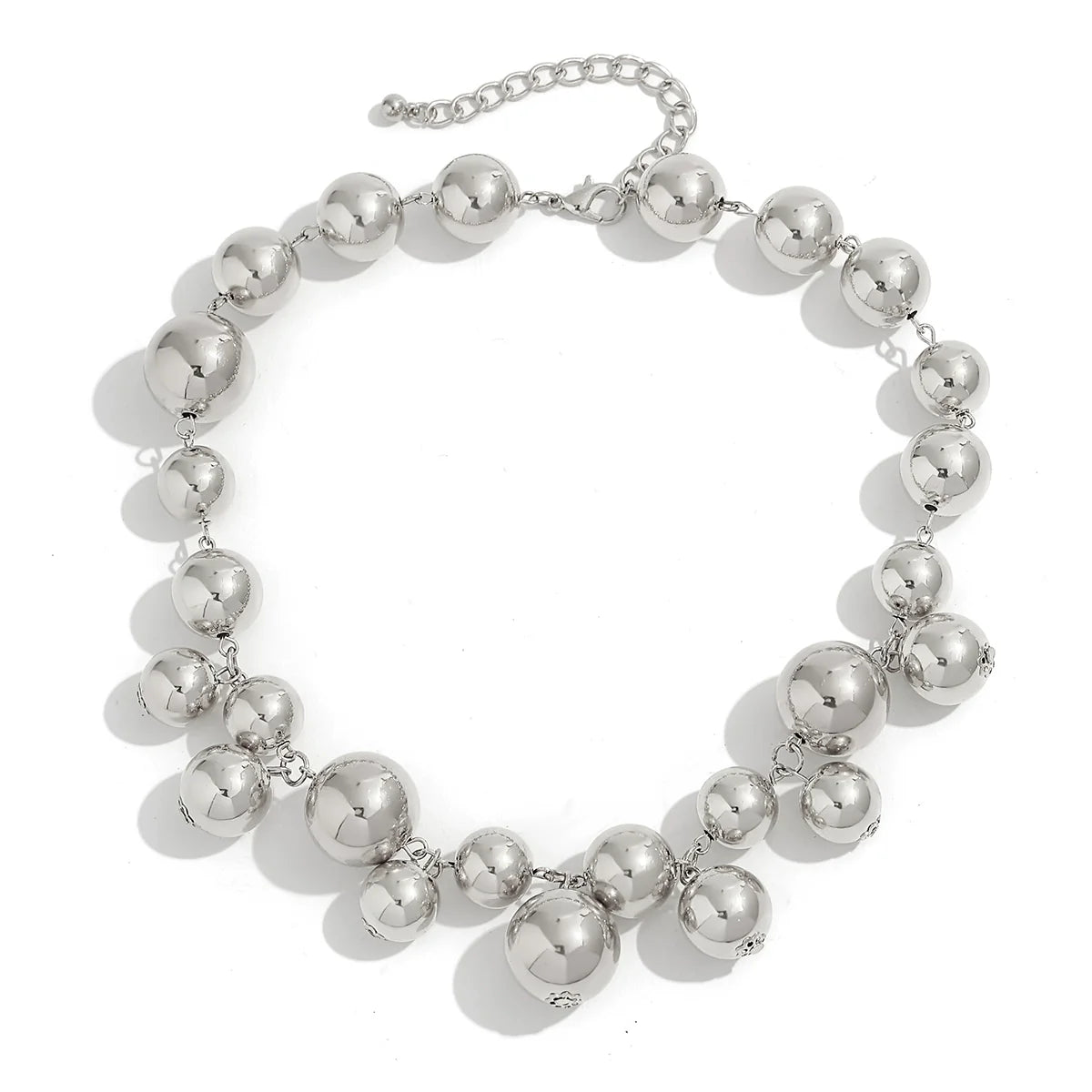 Misty Bold Bead Choker Necklace - CCB Silver