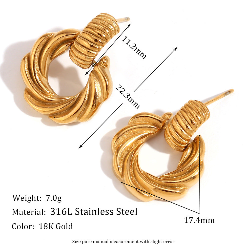 Amberley Hammered Geometric Earrings - Circular Cookie Texture Stud Earrings - Gold [WMY023RC]