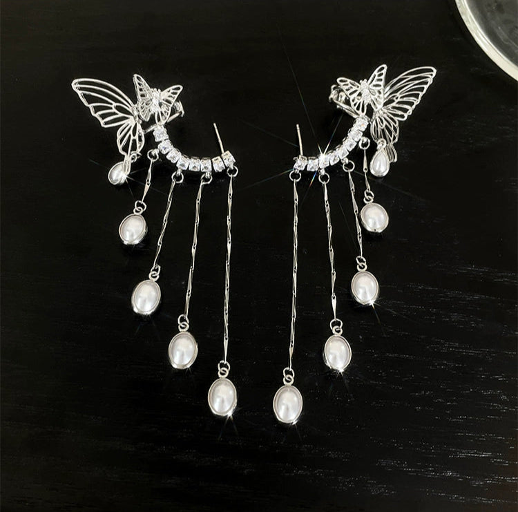 Loretta Butterfly Tassel Ear Cuff - Tassel Butterfly Ear Clip Pair [F8TFHV5S]
