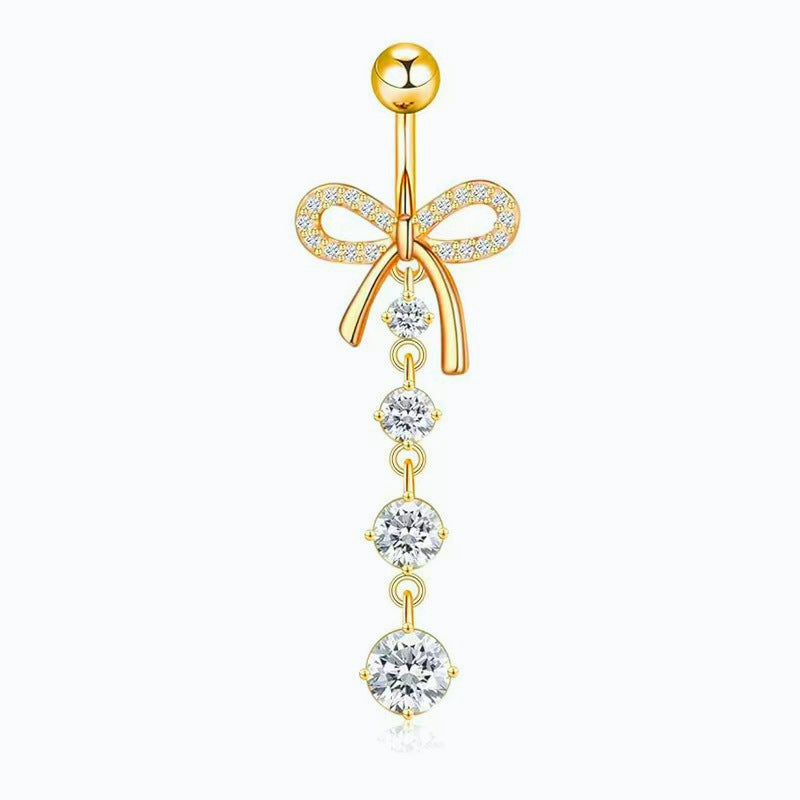 Catelyn Bow Zircon Navel Ring - Design 2 White Zircon (18k Gold Plated) [H0W08KGF]