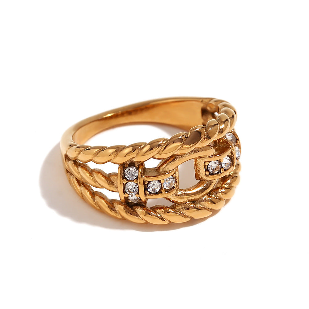 Avri Geometric Ring Collection - O-Geometric Twisted Hollow Ring - Gold - Size 6 [N16MQKL8]