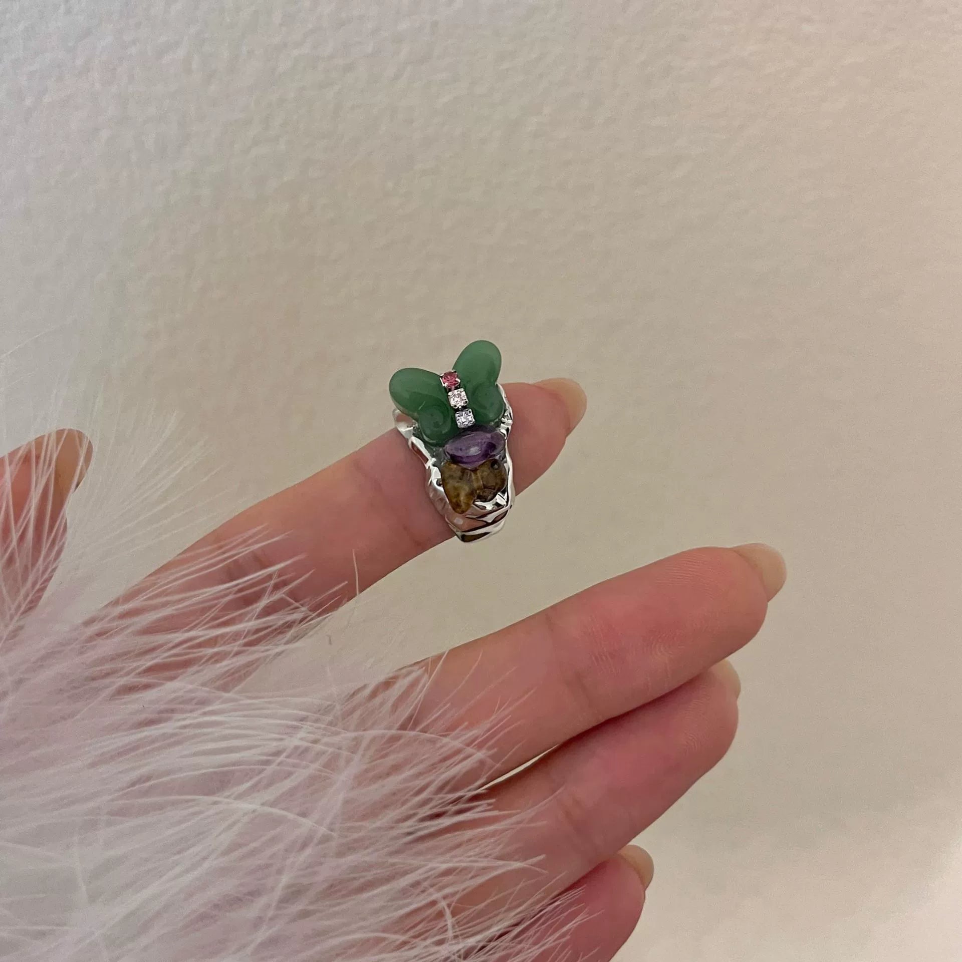Aralyn Colorful Beaded Butterfly Ring - Small Butterfly [F2704A03]