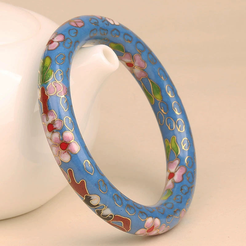 Zoi Floral Cloisonné Bracelet - Lake Blue Plum Blossom (12mm Width) [2EQT6N6T]