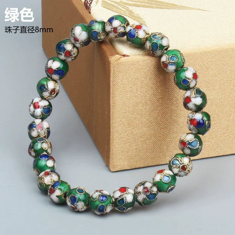 Azuri Enamel Filigree Bracelet - Green 0.8cm (25 beads)