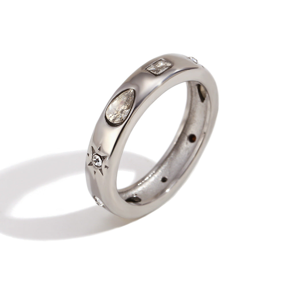Maimouna Zircon Ring - Rectangular Teardrop Geometric Zircon Ring - Steel White - Size 6 [M6ZJF9QU]