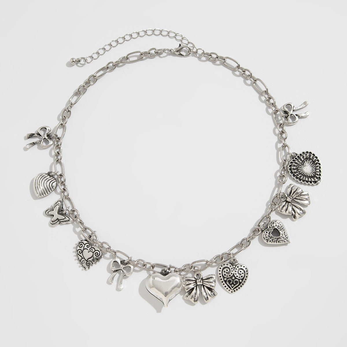 Jayne Heart Bow Tassel Necklace - Antique Silver [RPOJ75S5]