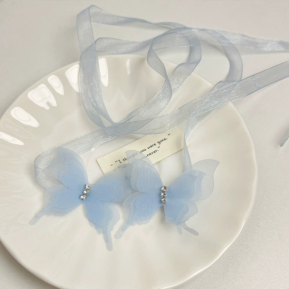 Kacey Butterfly Satin Choker - Blue [UNDXPDWT]