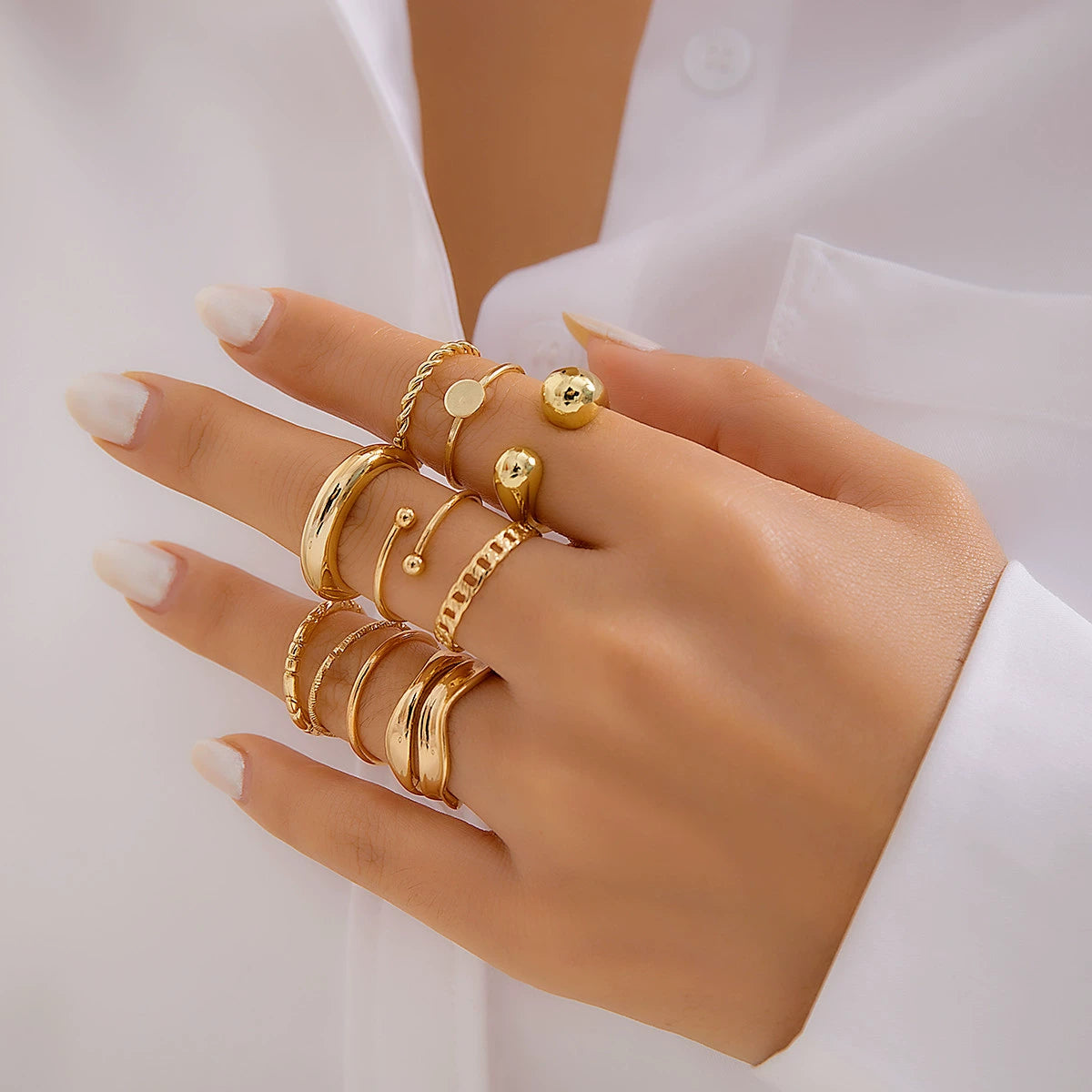 Precious Statement Ring Set - 07 Light Gold 10-Piece Set [GXGMUOL4]