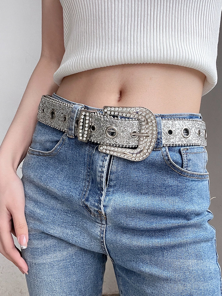 Aliannah Sparkle Y2K Belt - Silver Wide (3.8cm)