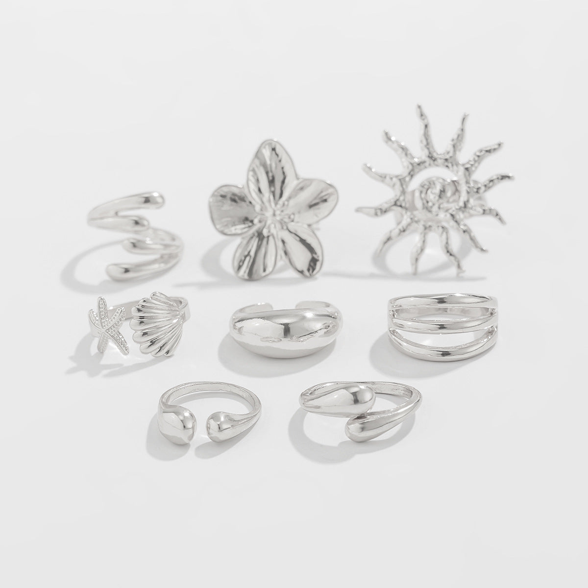 Amarra Geometric Bloom Ring Set - Silver [8BBR4TOC]
