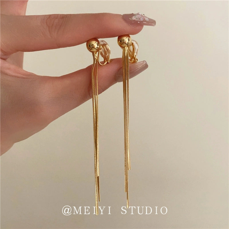 Aivah Serpent Chain Earrings - Gold Tassel Ear Clip [HO4CL9CT]