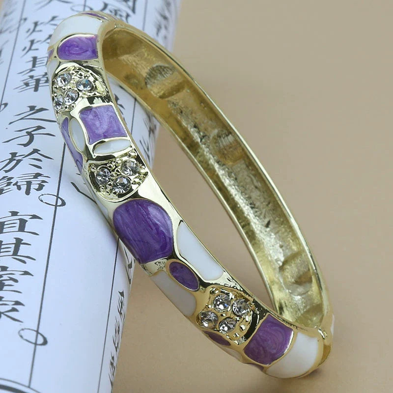 Amarachi Delicate Enamel Bracelet - Purple White Geometric
