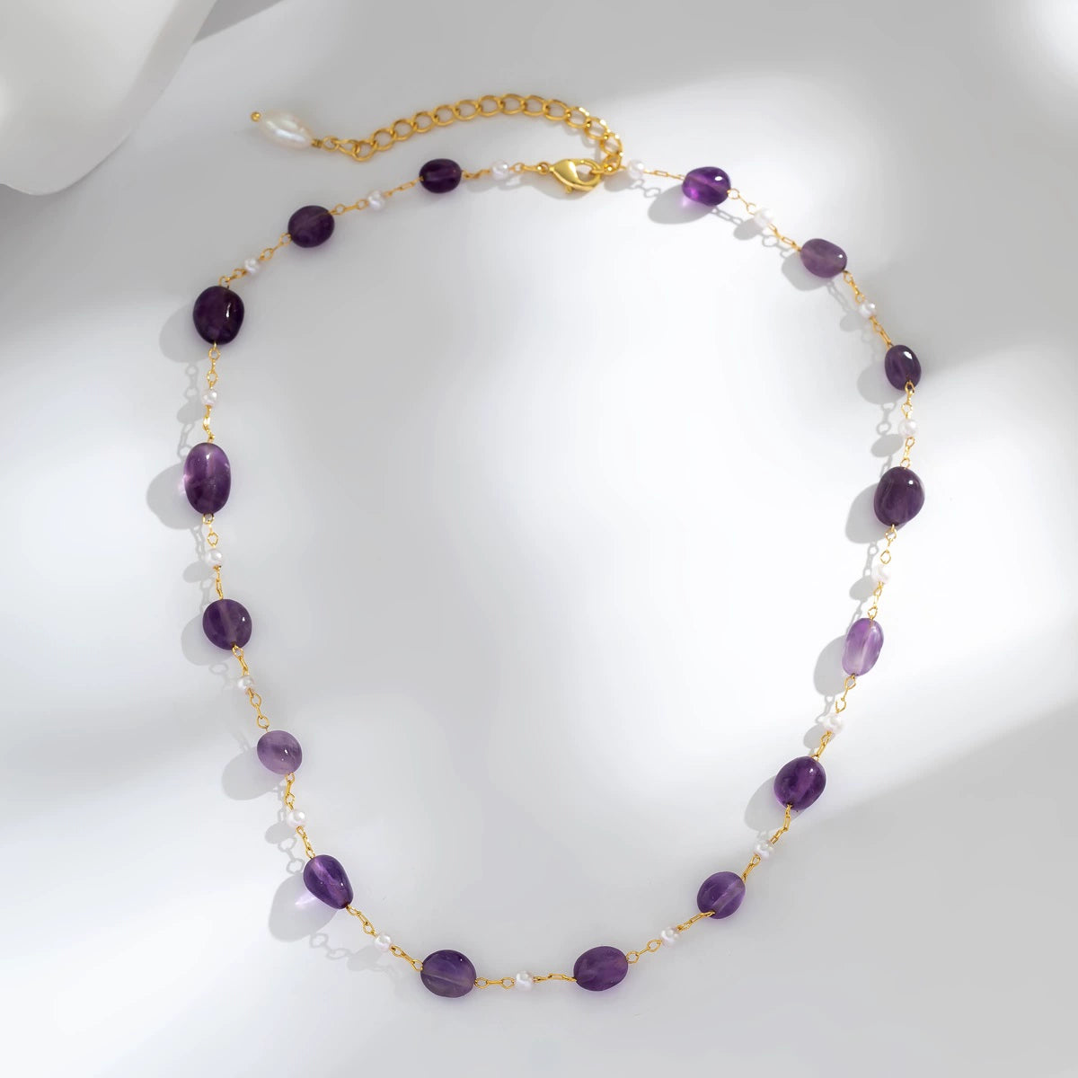 Rose Gemstone Beaded Necklace - Purple Natural Stone Necklace [FG8GFU12]