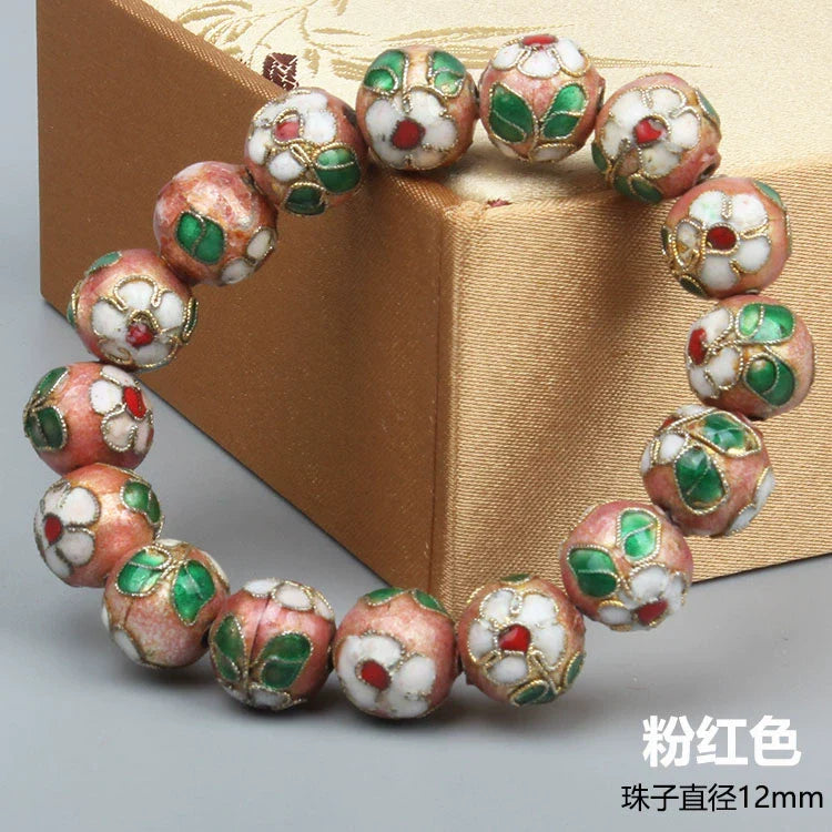 Azuri Enamel Filigree Bracelet - Pink 1.2cm (16 beads)