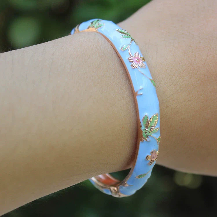 Jourdyn Floral Enamel Bangle - Sky Blue