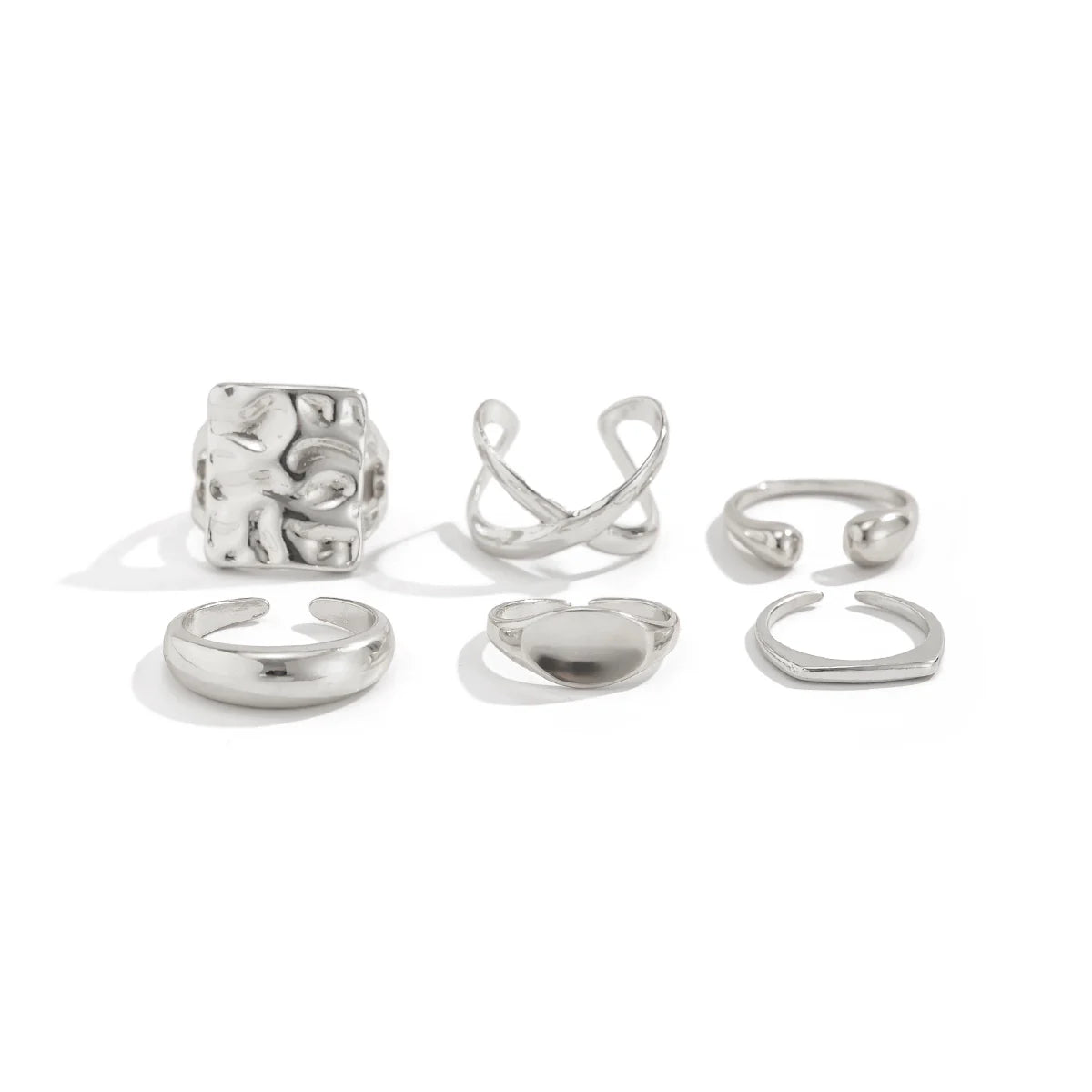 Ann Geometric Ring Set - Silver 6-Piece Set
