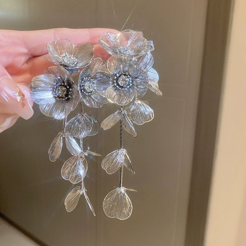 Marguerite Organza Tassel Jewelry - Silver Earrings [JCDH8DIK]