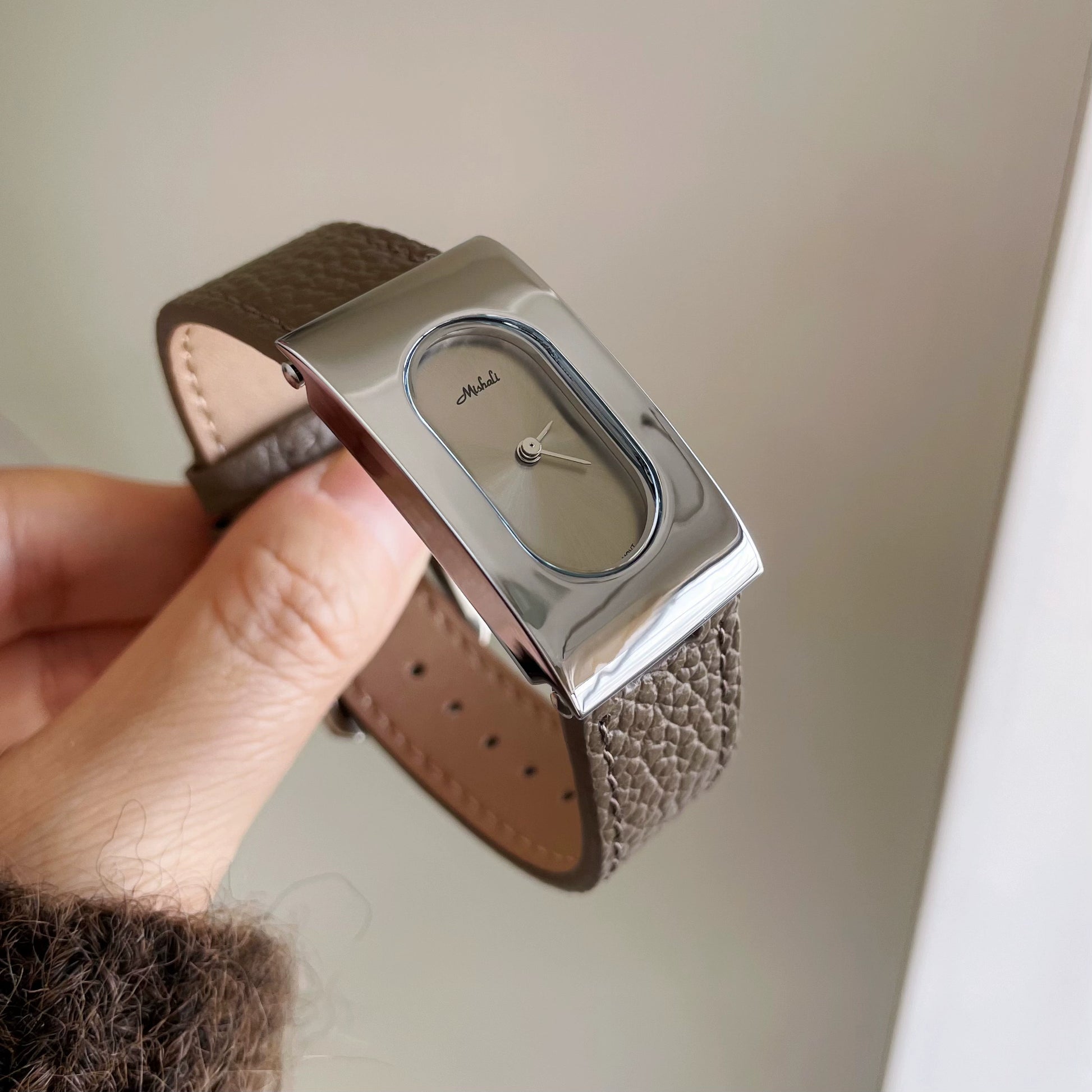 Calianna Heritage Rectangular Watch - Elephant Grey Silver Case