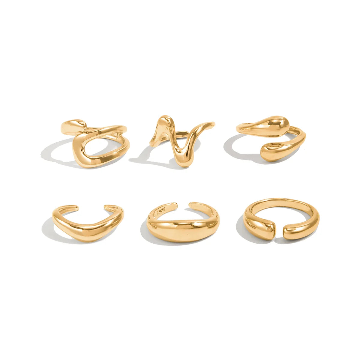 Yehudis Geometric Ring Set - Light Gold 6-Piece Set