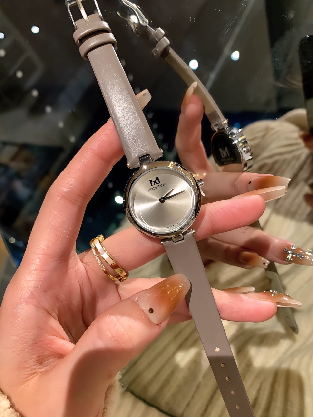 Elara Delicate Round Watch - Silver Dial, Grey Strap [8DNVUOOV]