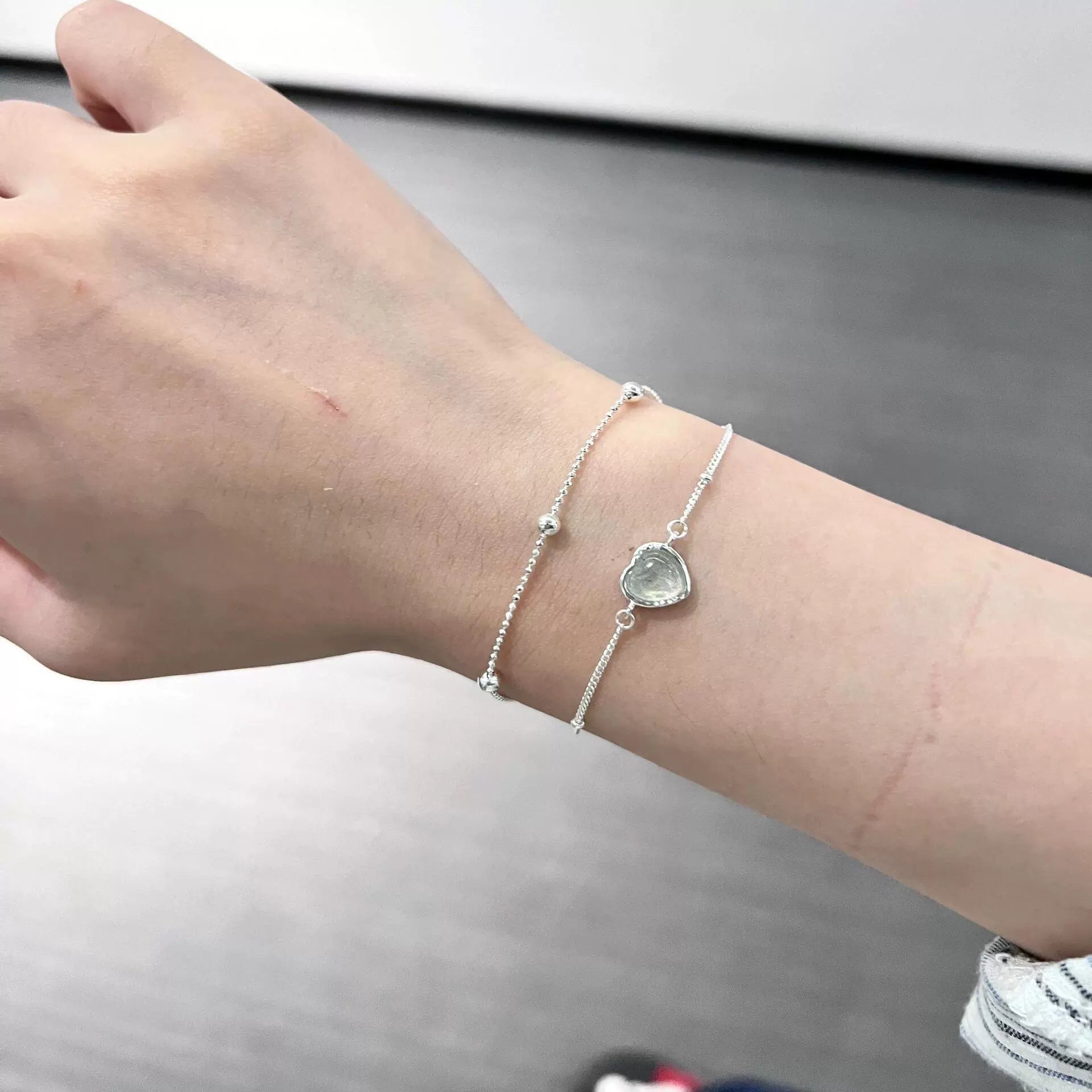 September Dainty Moonstone Layered Bracelet - Heart Double-Layer Bracelet