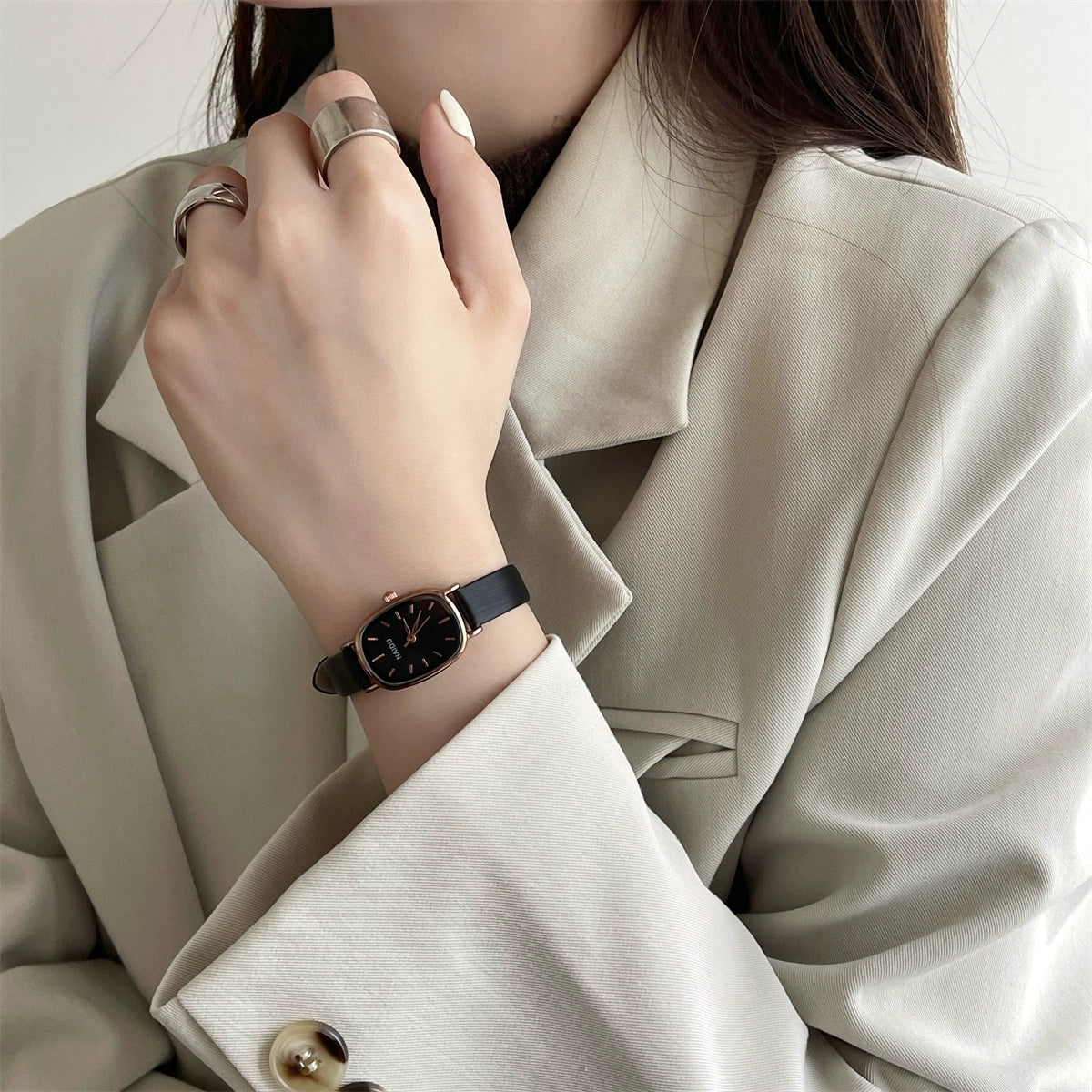 Kristin Petite Oval Watch - Black Strap Black Dial [POAHZ037]