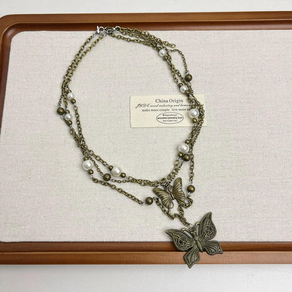 Aviannah Layered Butterfly Necklace - Retro Bronze Multi-Layer Butterfly Necklace [E6KMEJ89]