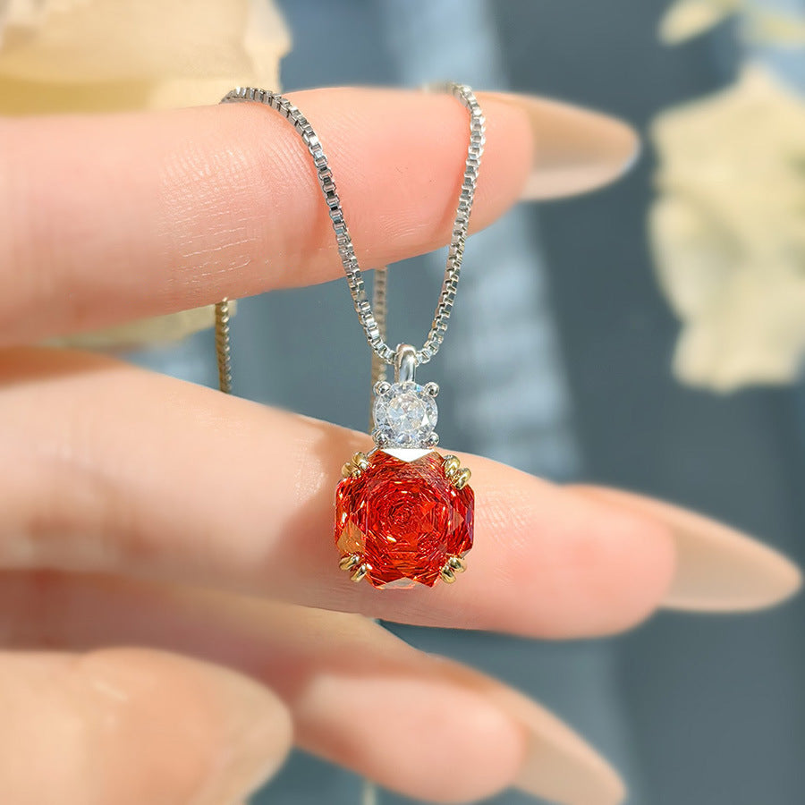 Madelyne Radiant Octagonal Set - Chinese Red Pendant Necklace [CN5EZJ3X]