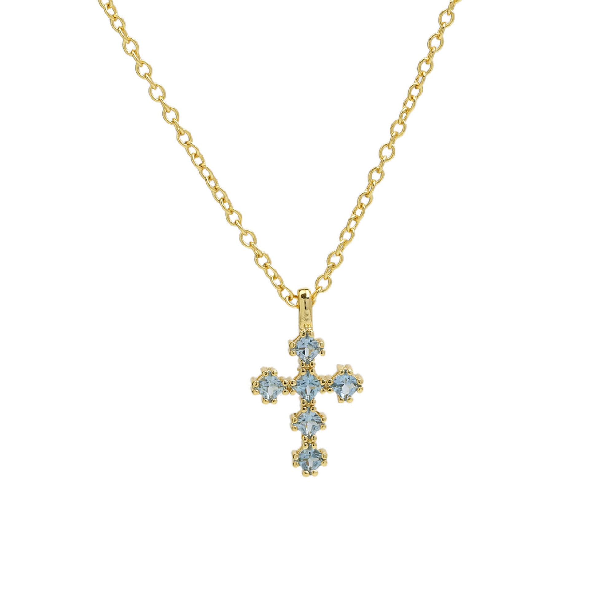Parisa Zircon Birthstone Cross Necklace - March [HJZKPN79]