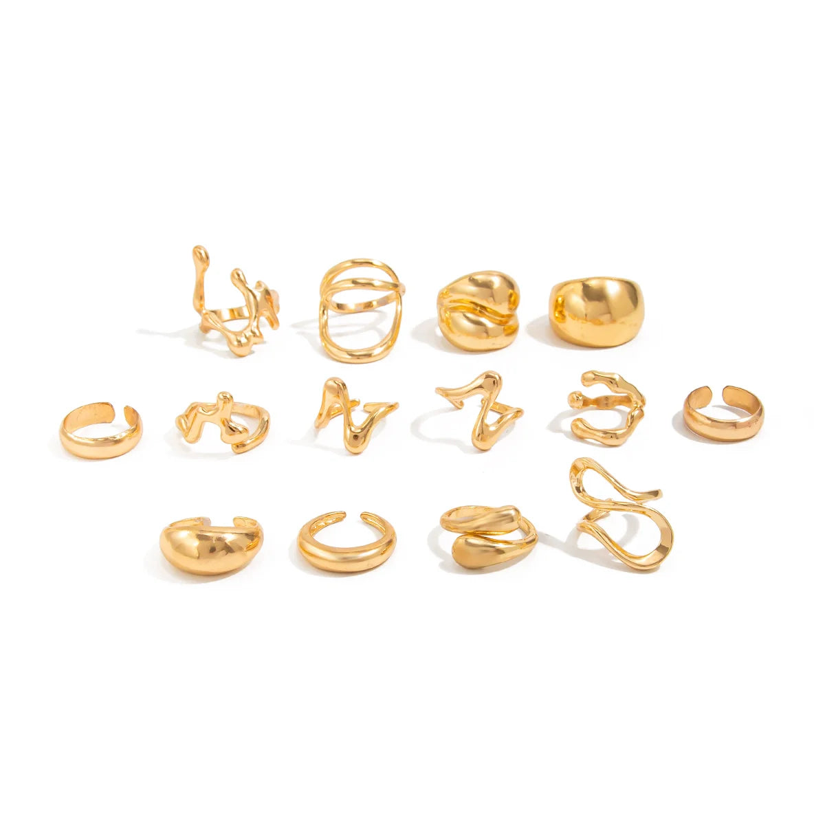 Emmalee Irregular Open Ring Set - Light Gold (14-piece Collection)