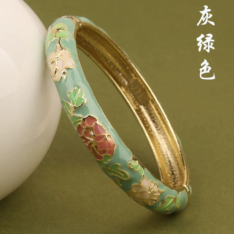 Lana Chinoiserie Floral Bangle - Grey Green (10mm)