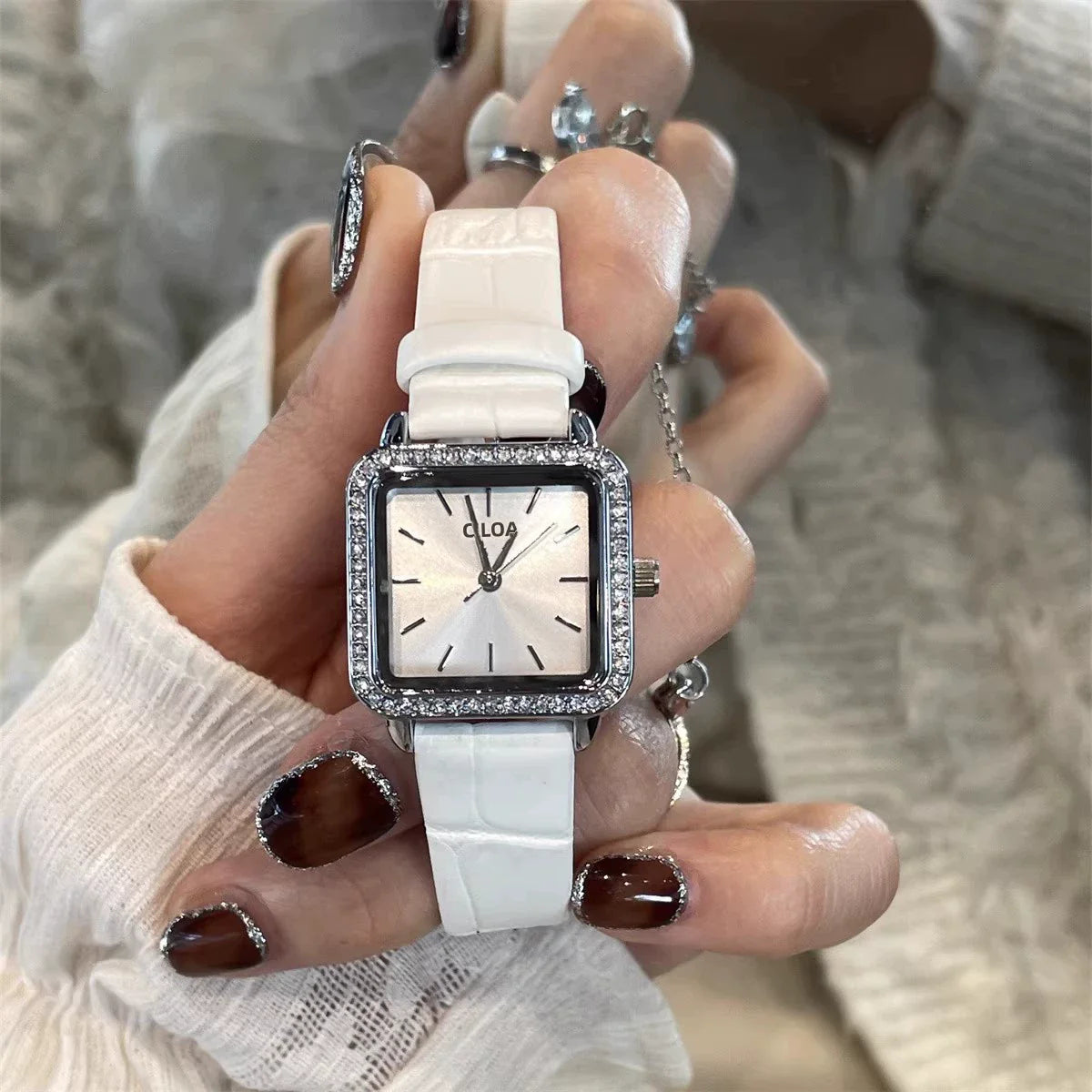 Aracely Luxe Square Dial Watch - White