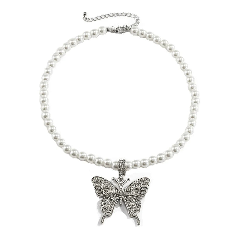 Lillith Rhinestone Butterfly Choker - Silver
