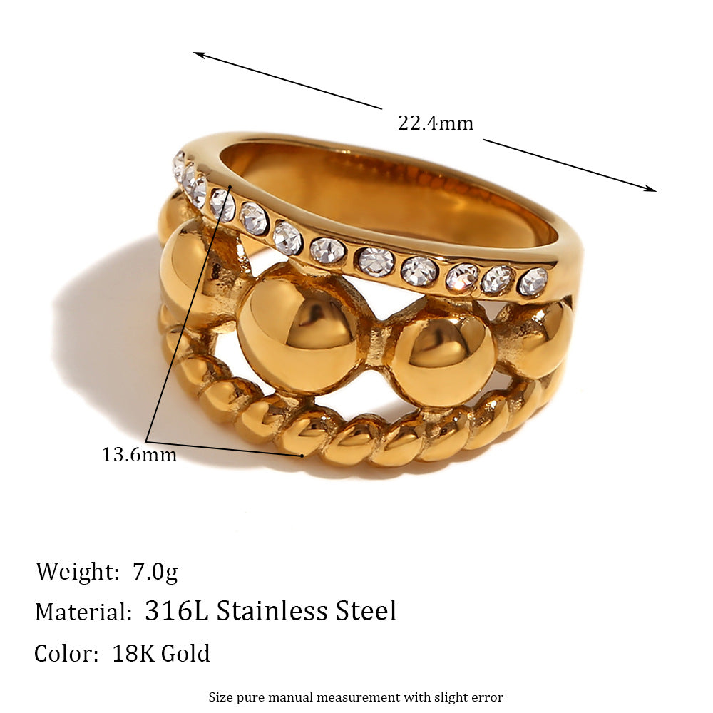 Avri Geometric Ring Collection - Triple Layer Rhinestone Bead Twisted Ring - Gold - Size 7 [K0E1OHCA]
