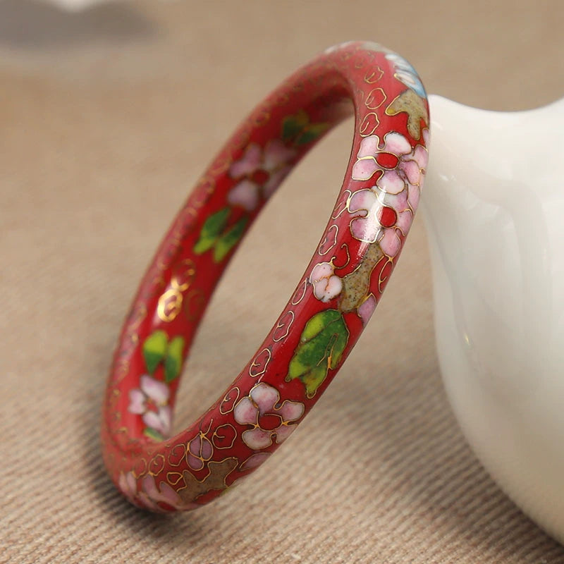 Issabella Cloisonné Bloom Bracelet - Red (12mm Width) [6CTA0HGC]
