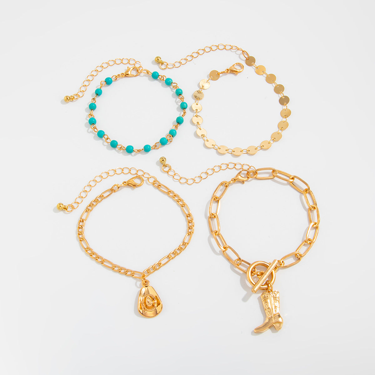 Eiza Turquoise Beaded Bracelet Set - Gold [V1LKOGDD]
