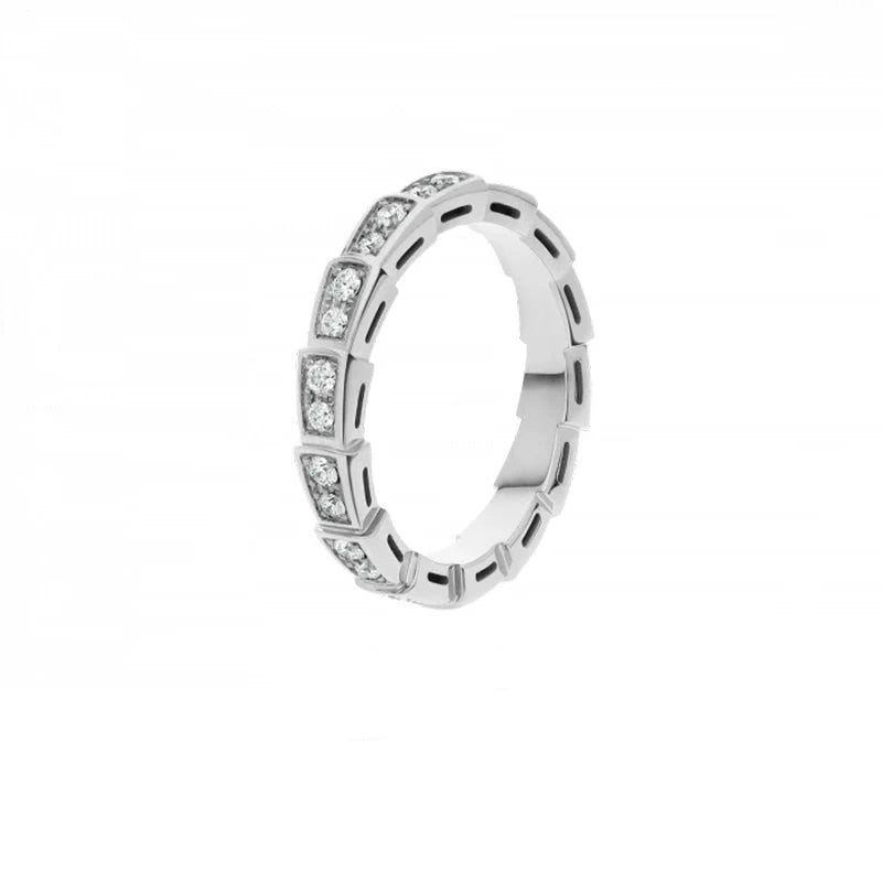 Maylie Serpent Coil Ring - Narrow White Gold Full Diamond Serpent