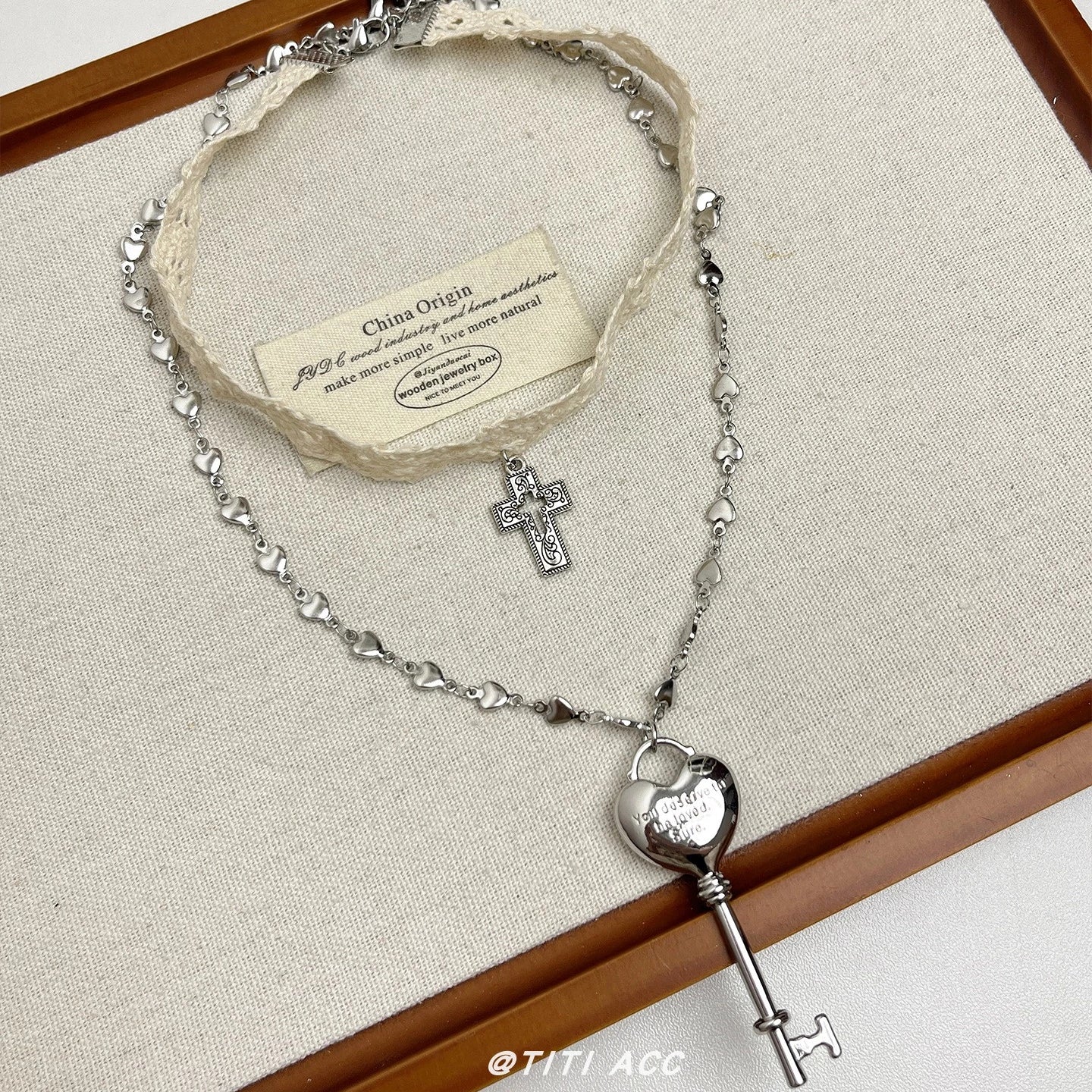 Tasha Layered Heart Cross Choker - Heart Key Pendant Double Layer Necklace [2D86GQRN]