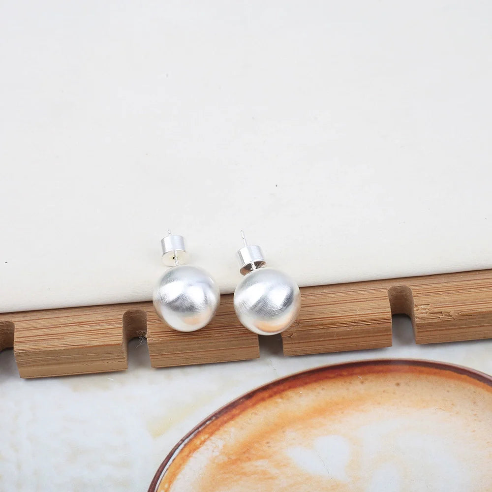 Mahi Brushed Sphere Studs - Small Silver (13mm)
