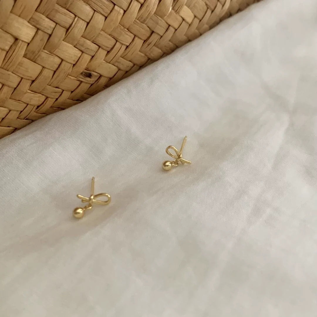 Tonya Delicate Knot Stud Earrings - Rope Knot Small Round Bead Earrings