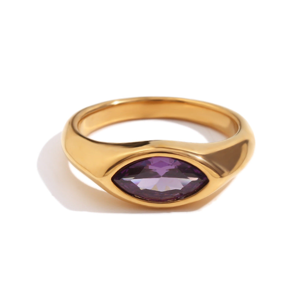 Maimouna Zircon Ring - Marquise Zircon Signet Ring - Gold Purple - Size 6 [WOQ12A11]