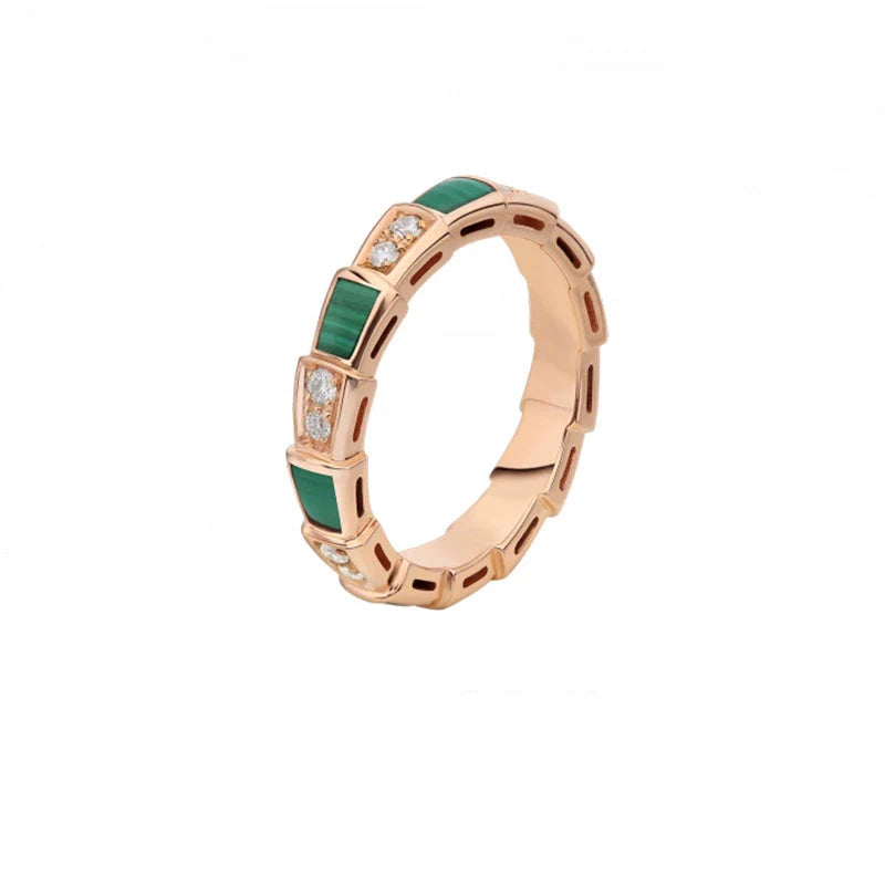 Maylie Serpent Coil Ring - Narrow Rose Gold Malachite Diamond Serpent